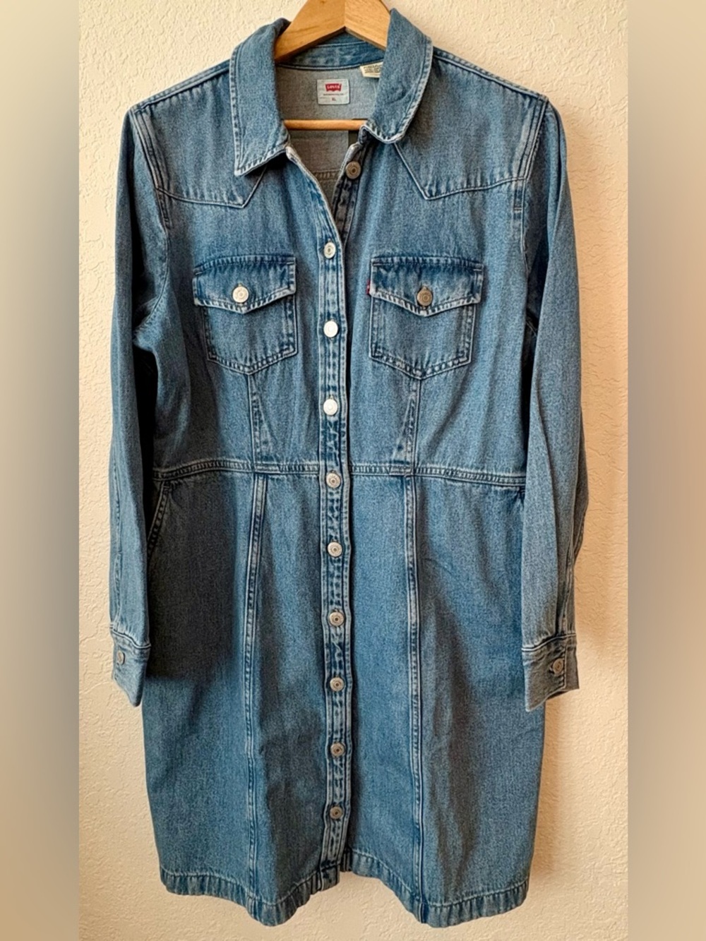 Levi's Blue Denim Long Sleeve Button-Up Dress